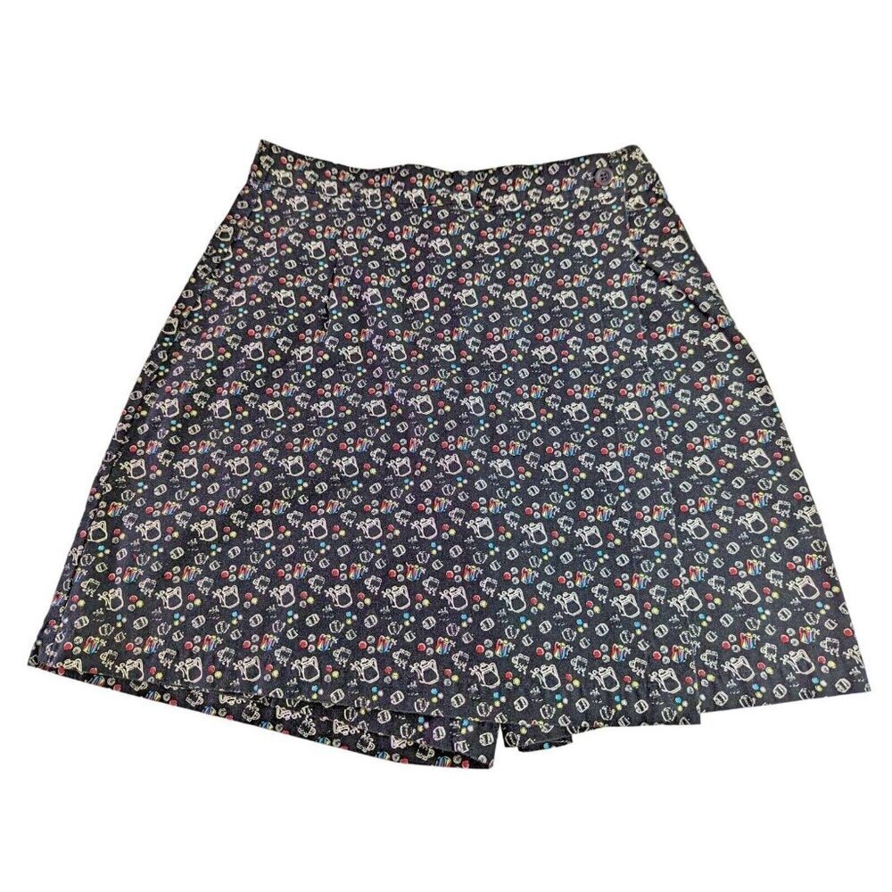 Westbound Women size 8 Skort Skirt Cotton Black Shorts Coffee Tea Pot Kettle Zip